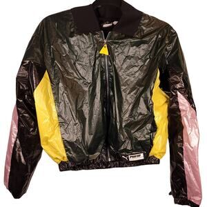 Vintage Puma Track Jacket Womens Small Full Zip Mesh Lined Color Block Crop 80's